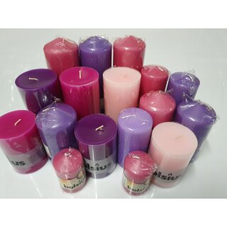 6 kg Qualit&auml;t Stumpenkerzen Paket Kerzen Set Mix gemischt nach Farben Pink-Fuchsia-Lila 53
