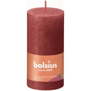 Bolsius Rustik Stumpenkerzen Shine 100x50 mm Zartes Rot (8 St&uuml;ck)