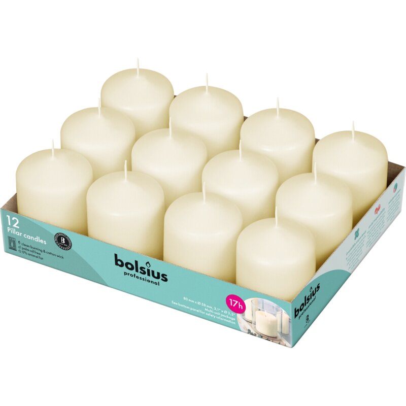 Bolsius Stumpenkerzen 80x58 mm im 12er Tray Professional Gastro Kerze, 16,49 €