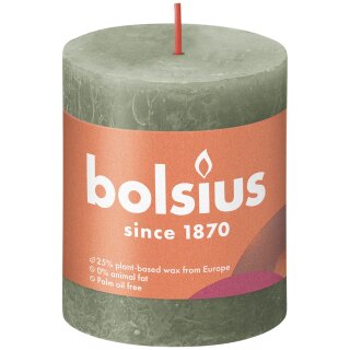 Bolsius Rustik Stumpenkerzen Shine 80x68 mm Olivengr&uuml;n (4 St&uuml;ck)
