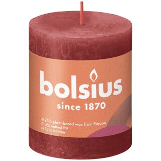 Bolsius Rustik Stumpenkerzen Shine 80x68 mm Zartes Rot (1 St&uuml;ck)