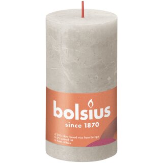Bolsius Rustik Stumpenkerzen Shine 130x68 mm Sandgrau (4 St&uuml;ck)