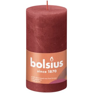 Bolsius Rustik Stumpenkerzen Shine 130x68 mm Zartes Rot (4 St&uuml;ck)