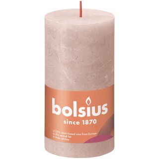 Bolsius Rustik Stumpenkerzen Shine 130x68 mm Nebliges Rosa (1 St&uuml;ck)