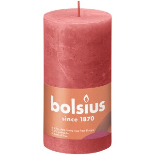 Bolsius Rustik Stumpenkerzen Shine 130x68 mm Rosa Bl&uuml;te (1 St&uuml;ck)