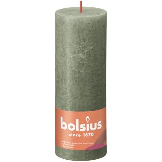 Bolsius Rustik Stumpenkerzen Shine 190x68 mm Olivengr&uuml;n (1 St&uuml;ck)