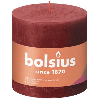 Bolsius Rustik Stumpenkerzen Shine 100x100 mm Zartes Rot (3 St&uuml;ck)