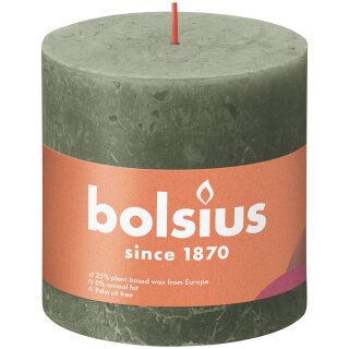 Bolsius Rustik Stumpenkerzen Shine 100x100 mm Olivengrün (3 Stück)