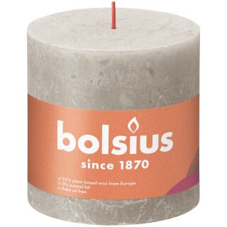 Bolsius Rustik Stumpenkerzen Shine 100x100 mm Sandgrau (1 St&uuml;ck)