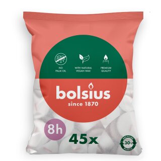 Teelichter ca. 8 Stunden Brenndauer weiß im 45er Beutel von Bolsius (270 Stück)