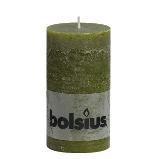 6 Stumpen Kerzen rustikal 130x68 mm oliv gr&uuml;n 1. Wahl von Bolsius