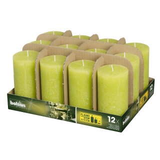 12 Bolsius Rustik Stumpen Kerzen 130x68 mm lemon mit Flame Stop im 12er Tray